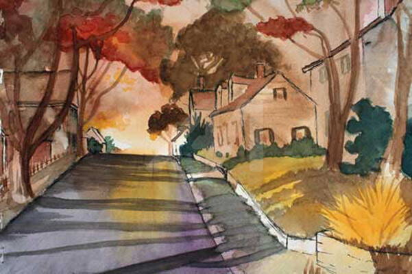 "Quiet Street" başlıklı Tablo Bridget Howard tarafından, Orijinal sanat, Suluboya