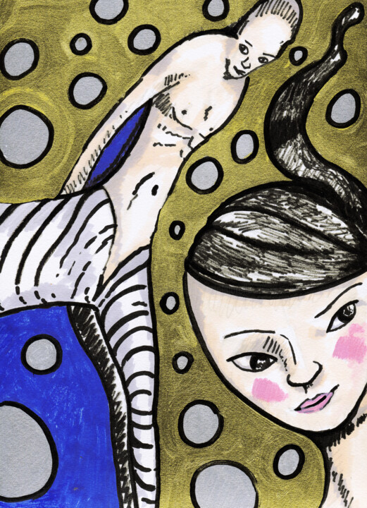 Dessin intitulée "centaure-et-fille.j…" par Karine Garelli (Reds Robin), Œuvre d'art originale