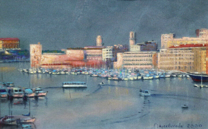 Peinture intitulée "Le Ferry Boat" par Jacques Peyrelevade, Œuvre d'art originale, Pastel Monté sur Carton