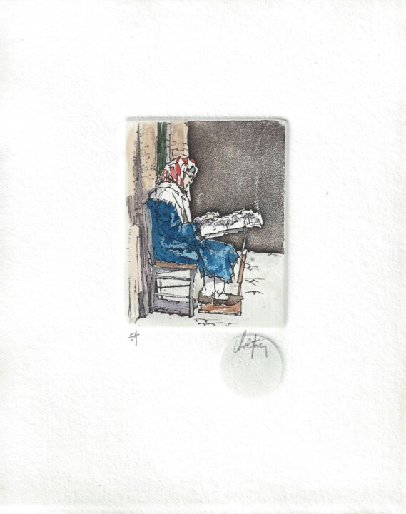 La dentellière Printmaking, 3.7x2.9 in