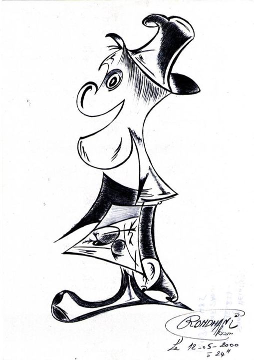 Disegno intitolato "SOURIRE" da Akram Romdhani, Opera d'arte originale, Biro