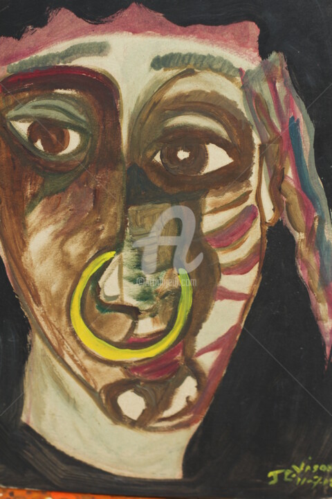 Painting titled "Indigena y Nariguer…" by Julio Cesar Vasquez Patiño, Original Artwork, Oil