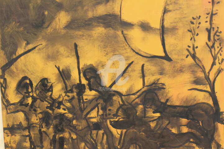 Painting titled "Movimiento social" by Julio Cesar Vasquez Patiño, Original Artwork, Oil