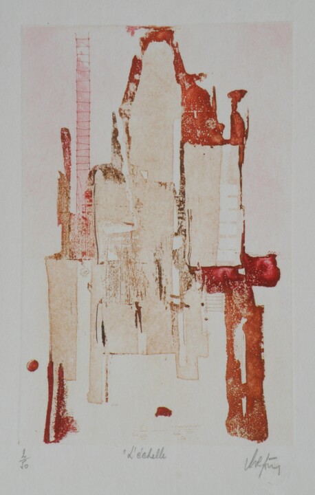 Gravures & estampes intitulée "L'échelle" par André Colpin, Œuvre d'art originale, Eau-forte