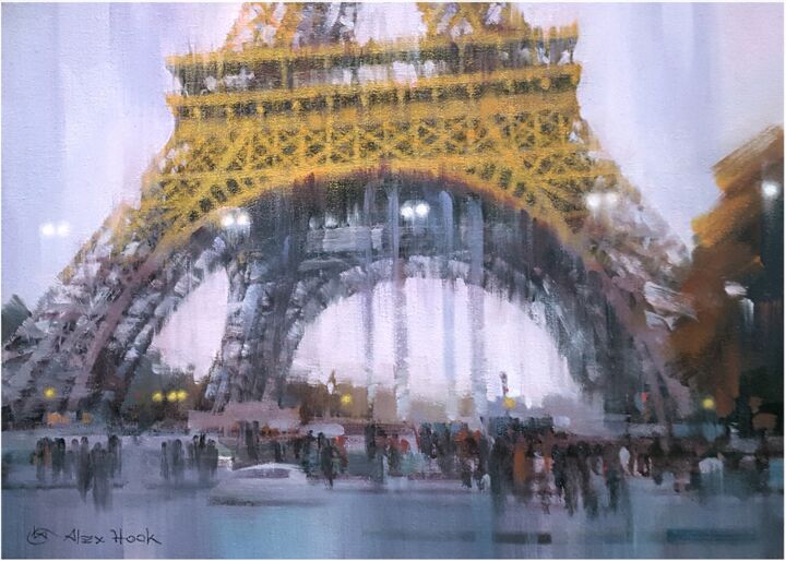 Paris sunset 绘画, 9.5x13 in