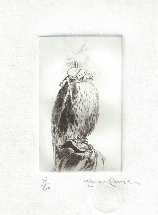 "Oiseau de proie" de Marc-Rénier/gravée et imprimée Andre Colpin Printmaking, 4.8x3 in