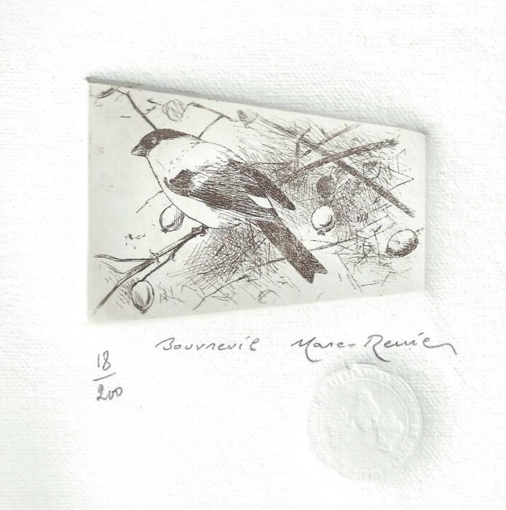 Bouvreuil de Marc-Rénier/gravé et imprimé par André Colpin Printmaking, 3.1x2.2 in