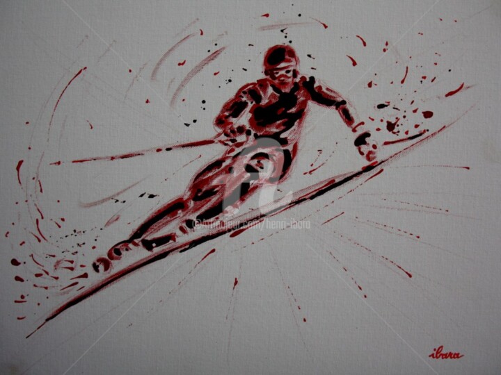 ski-n-3-peinture-acrylique-et-sanguine-sur-carton-toile-format-50cm-sur-40cm-par-ibara.jpg 绘画, 15.8x19.7 in