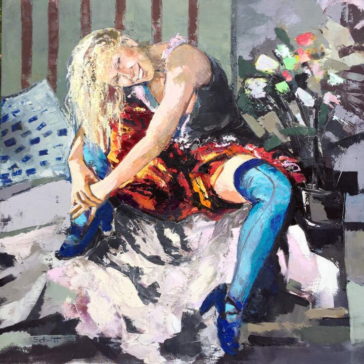 Painting titled "AFTERNOON (Hommage…" by Jean-Paul Schmitt, Original Artwork, Oil Mounted on Wood Stretcher frame