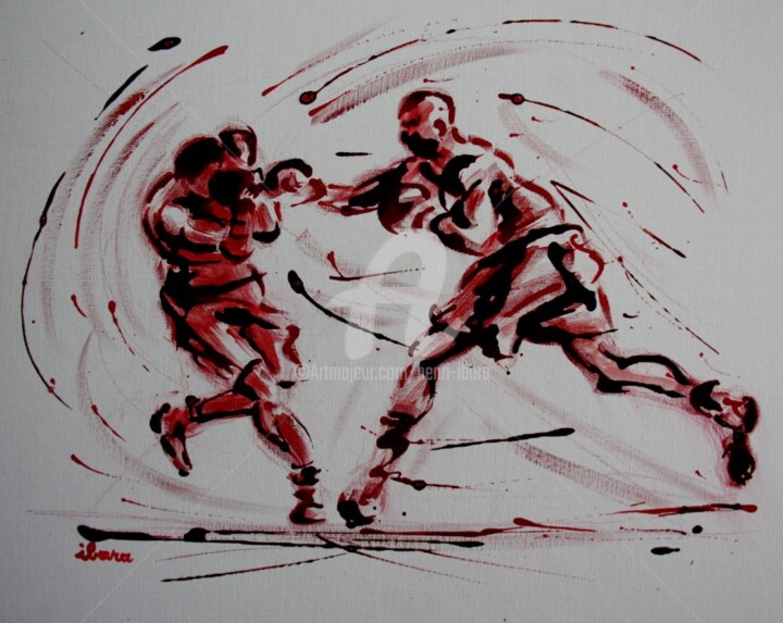 boxe-n-7-peinture-acrylique-et-sanguine-sur-carton-toile-format-50cm-sur-40cm-par-ibara.jpg 绘画, 15.8x19.7 in