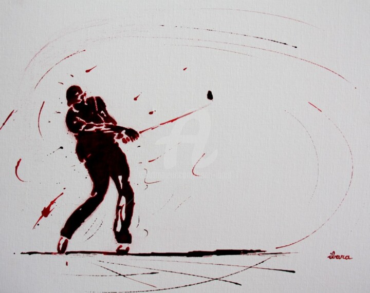 golf-n-18-peinture-acrylique-et-sanguine-sur-carton-toile-format-50cm-sur-40cm-par-ibara.jpg 绘画, 15.8x19.7 in