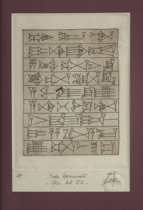 Printmaking titled "Code Hammurabi - 17…" by André Colpin, Original Artwork, Etching