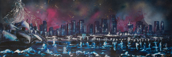 Peinture intitulée "Skyline" par Emmanuelle Menny Fleuridas, Œuvre d'art originale, Acrylique Monté sur Châssis en bois