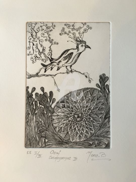 Oeuf cosmogonique III Printmaking, 5.7x3.9 in