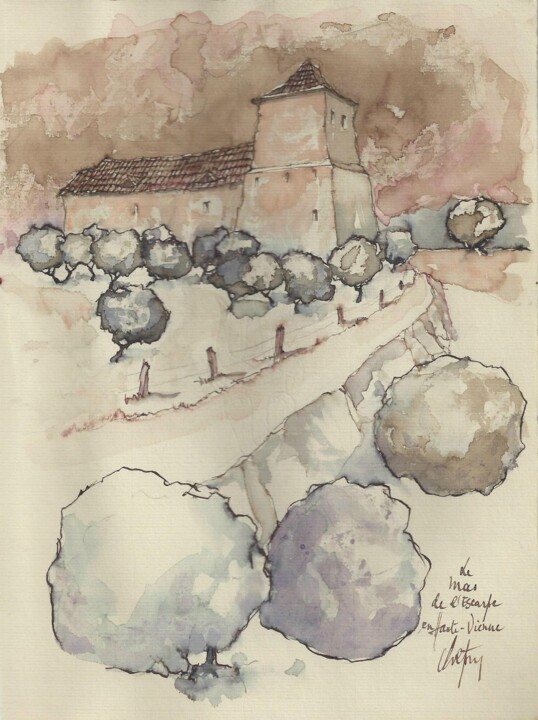 图画 标题为“Le Mas de l'Escarpe…” 由André Colpin, 原创艺术品, 墨