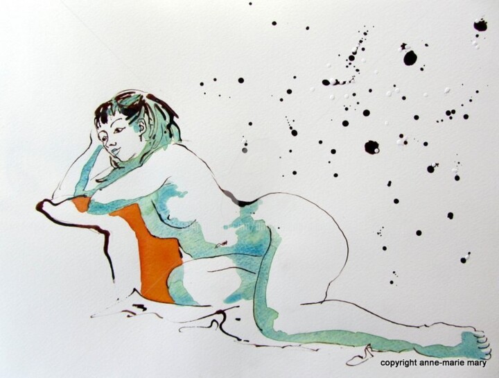 Dessin intitulée "croquis Maeva 2 déc…" par Anne-Marie Mary, Œuvre d'art originale, Encre