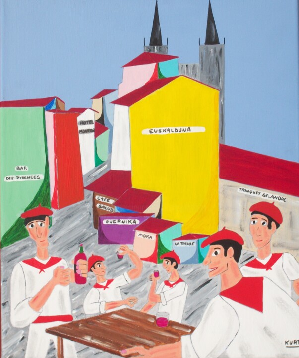 Tableau naif Au petit bayonne 绘画, 19.7x15.8 in