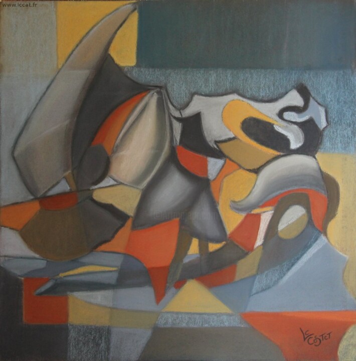 Peinture intitulée "Catamaran . Cubisme" par Catherine Costet (Lccat), Œuvre d'art originale, Pastel