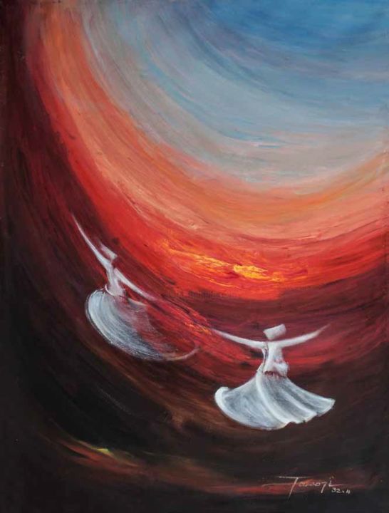제목이 "Whirling Dervishes…"인 미술작품 Shafique Farooqi로, 원작, 기름
