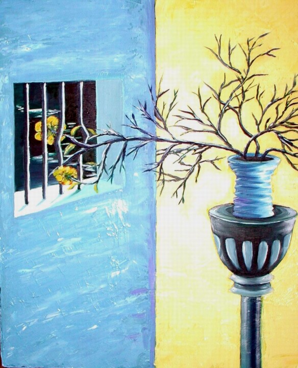 Painting titled "" Persévérance "" by Martial Dumoulin, Original Artwork, Oil Mounted on Wood Stretcher frame