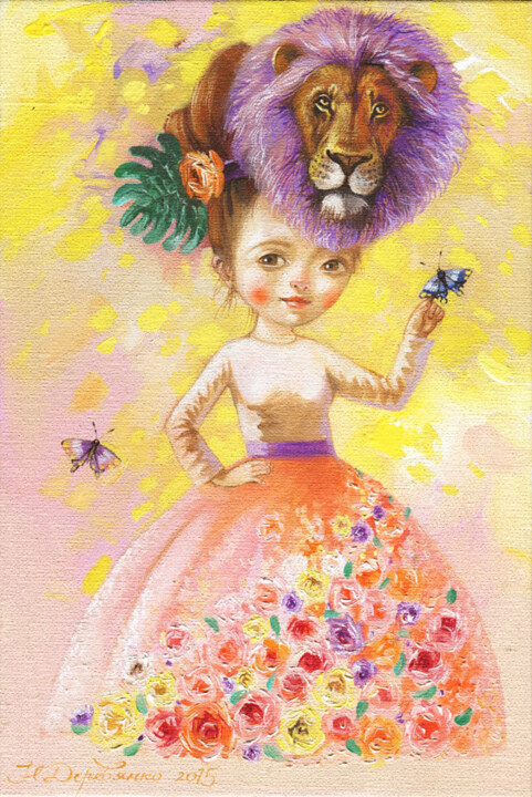 Schilderij getiteld "Lioness Anfisa" door Natalia Derevianko, Origineel Kunstwerk, Olie