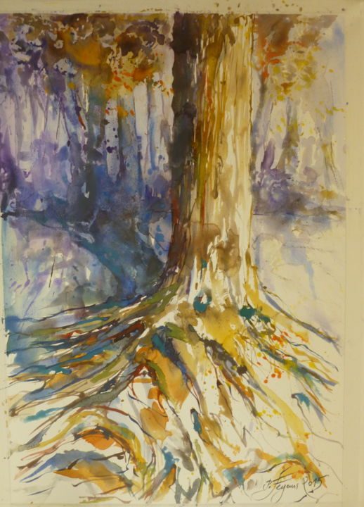 Peinture intitulée "L'ARBRE qui cache l…" par Pierre Feyeux, Œuvre d'art originale, Aquarelle