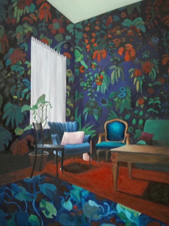 Painting titled "le salon fleuri de…" by Camille Colobert, Original Artwork, Oil