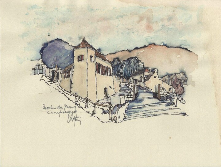 图画 标题为“Moulin du Bourg à C…” 由André Colpin, 原创艺术品, 墨