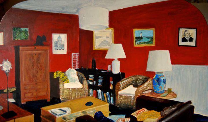 Painting titled "Le salon de Mounette" by Camille Colobert, Original Artwork, Acrylic