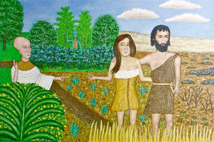 绘画 标题为“Adam and Eve Expell…” 由Stephen Warde Anderson, 原创艺术品, 丙烯 安装在其他刚性面板上