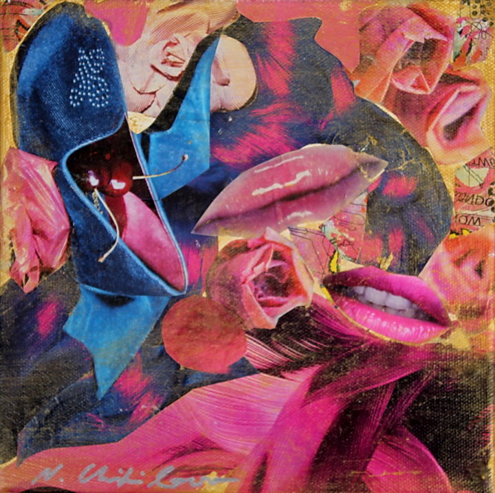 Pink and blue Collages, 7,9x7,9 in