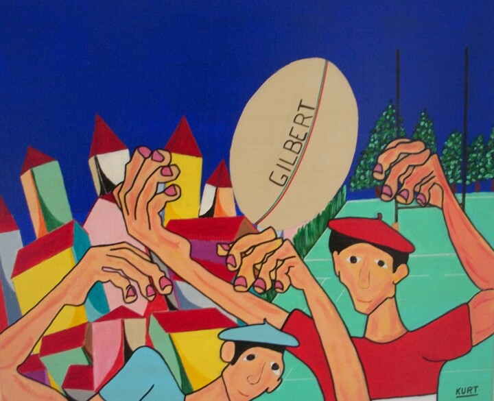 Tableau naif Derby basque Bayonne Biarritz 绘画, 19.7x23.6 in