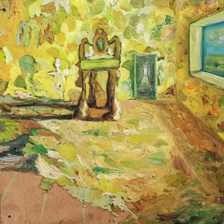Painting titled "la chaise aux roche…" by Camille Colobert, Original Artwork, Oil