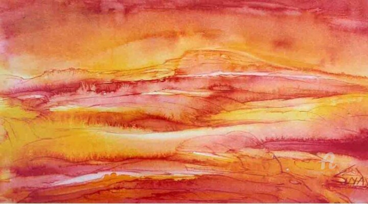 Painting titled "MORNING(RED AND YEL…" by Suddha Sama, Original Artwork, Watercolor