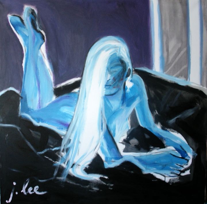 Painting titled "nude in blue" by Juris, Original Artwork, Acrylic