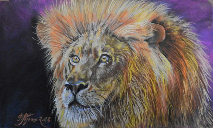 Dessin intitulée "Mon LION" par Pierre Feyeux, Œuvre d'art originale, Pastel