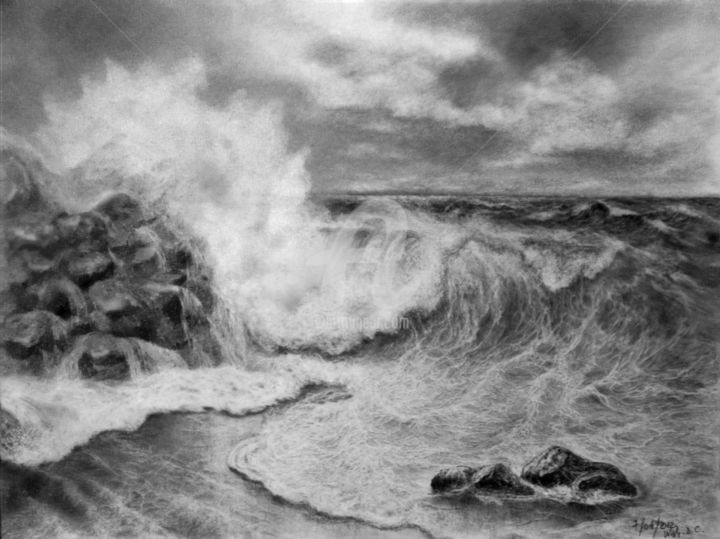 图画 标题为“etude-paysage-marin…” 由Cecilia Melinescu, 原创艺术品, 铅笔