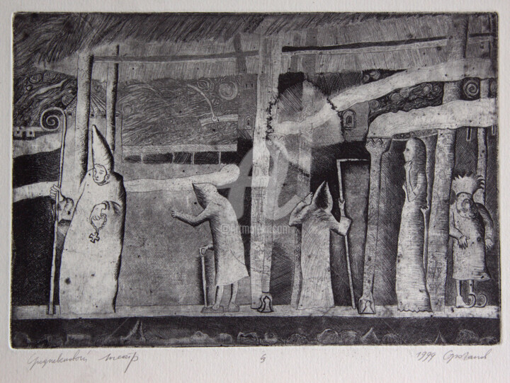 Medieval theater Printmaking, 6.7x9.7 in