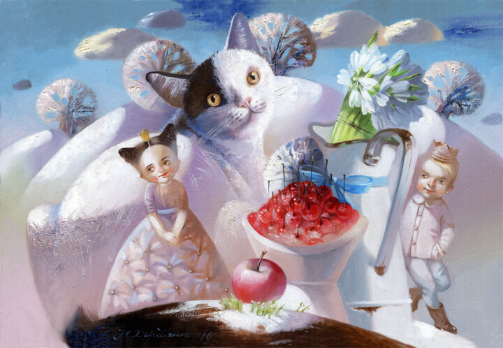 Schilderij getiteld "Cherry dessert - Ви…" door Natalia Derevianko, Origineel Kunstwerk, Olie