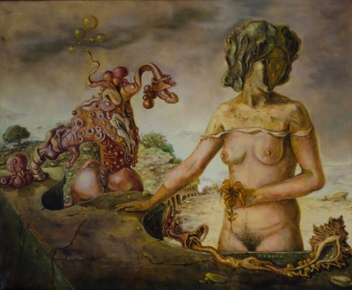 Painting titled "Chameleon" by Mandy Sand, Original Artwork, Oil