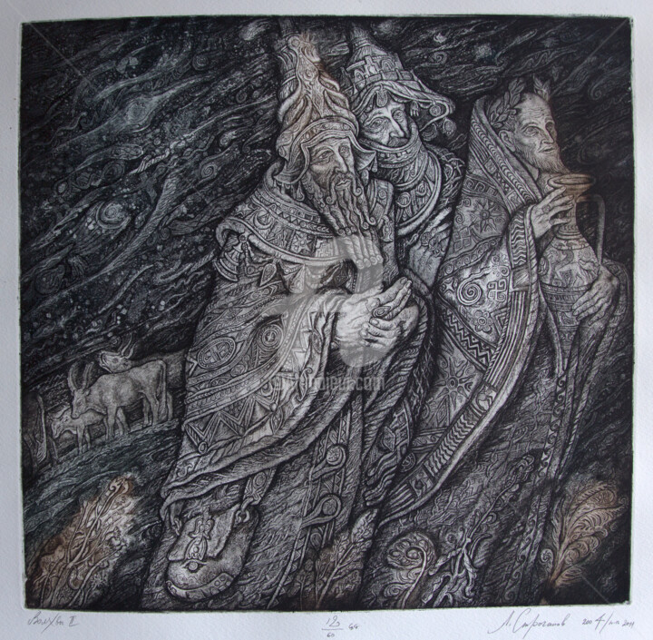 The Three Wise Men II Printmaking, 14.6x15 in