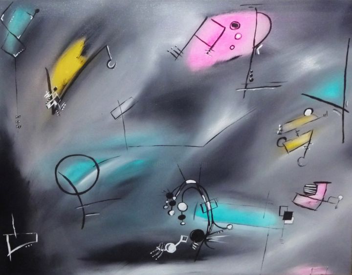 Painting titled "Festivités" by Passion Rebelle, Original Artwork, Oil Mounted on Wood Stretcher frame