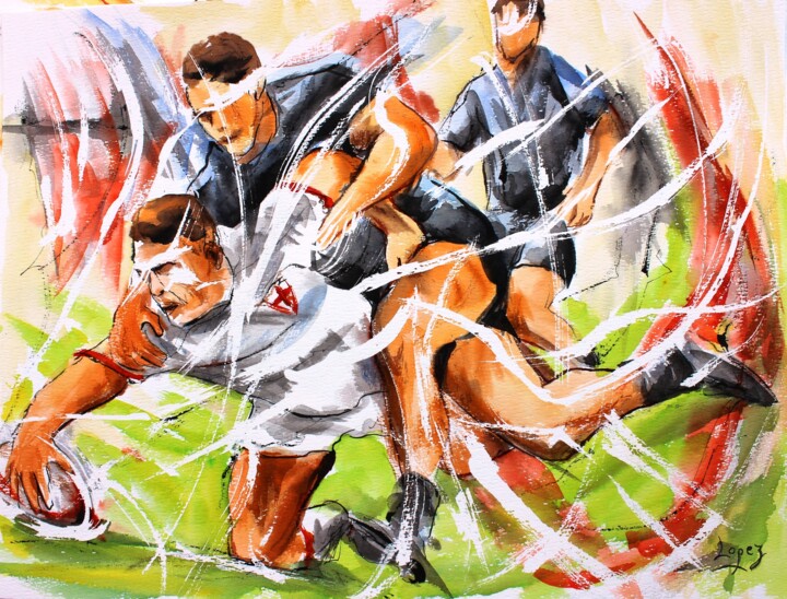 329 Essai de rugby 绘画, 14.2x18.9 in
