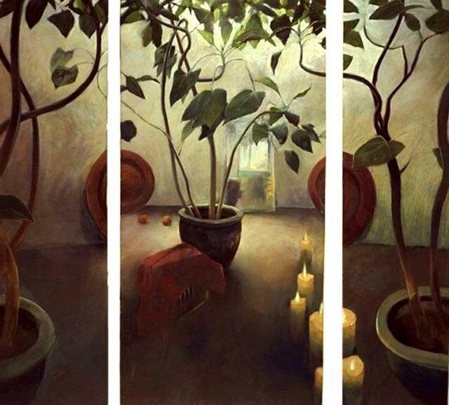 Peinture intitulée "Triptyque à la plan…" par Mathieu Weemaels, Œuvre d'art originale