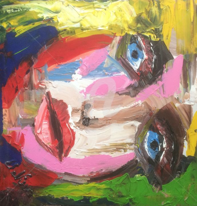 Painting titled "crazy lady" by Nino Vanhoorneweder, Original Artwork, Acrylic