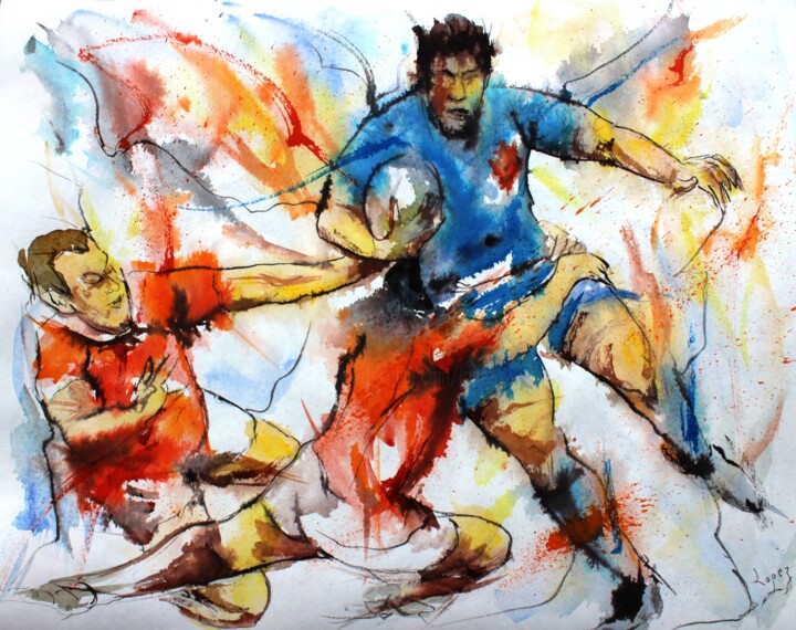 326 Explosion de rugby 绘画, 15.8x19.7 in