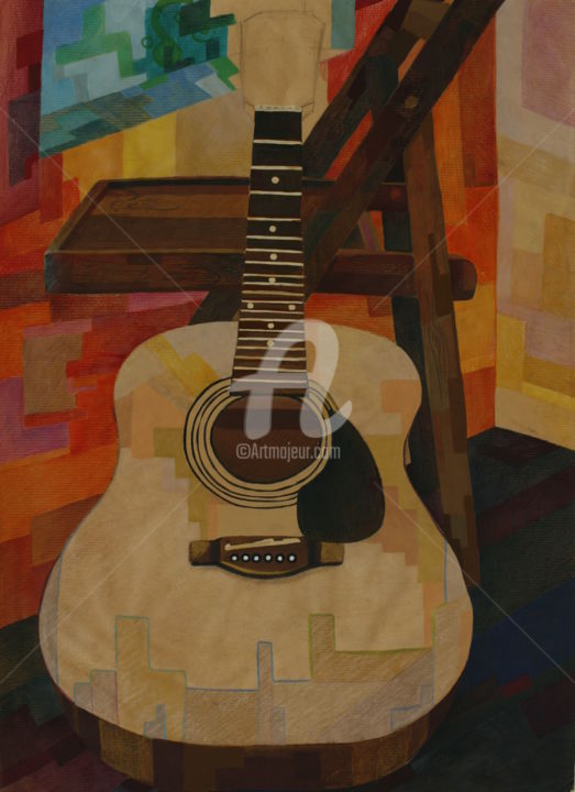 Tekening getiteld "The Guitar" door Yuliana Vladova, Origineel Kunstwerk