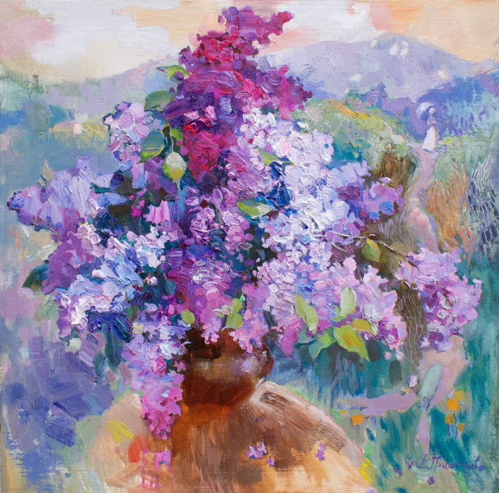 Malerei mit dem Titel "Lilac. Expectationg" von Anastasiia Grygorieva, Original-Kunstwerk, Öl