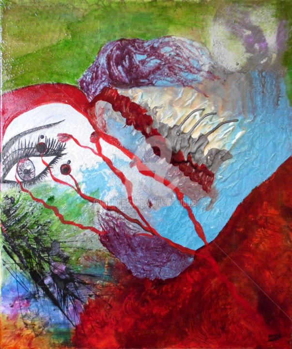 Deux trous rouges 绘画, 18.1x15 in