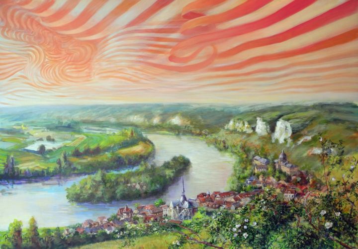 Happy Birthday Normandie, boucle de la Seine des Andelys 绘画, 31.9x45.7 in